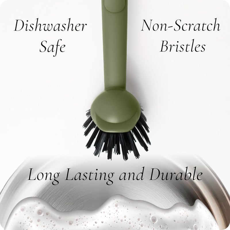 Earth & Mango Magnetic Dish Brush – Dish Scrubber with Built-in Scraper – Snaps to Sink, Dries Fast, Declutters Your Counter (Moss Green) - Image 5